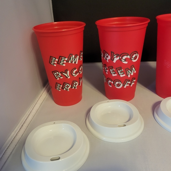 4 Starbucks Limited Edition Red Holiday 2013 Reusable plastic Cups Tumbler 16oz - Picture 4 of 10
